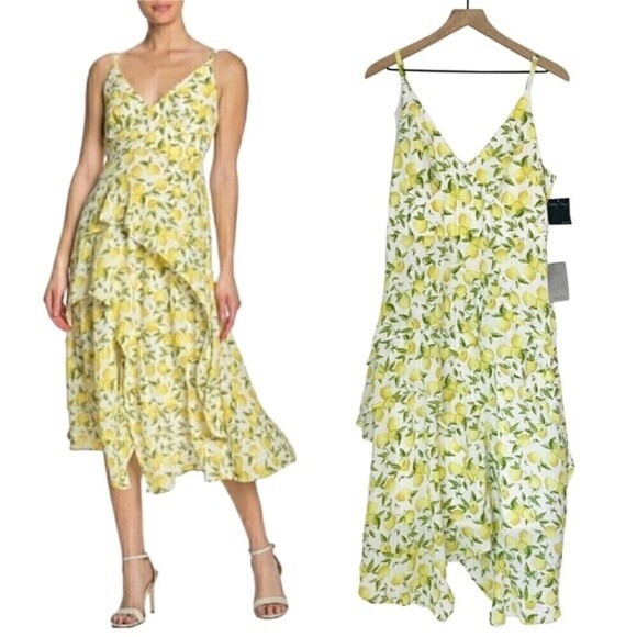 New! Gabby Skye Lemon Ruffle Tier Sleeveless Cocktail Party Dress - Picture 1 of 13